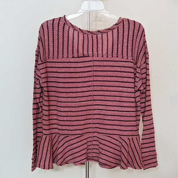 We The Free Women's Size Large Striped Top Boat Neck Peplum Pink Red - Picture 2 of 4